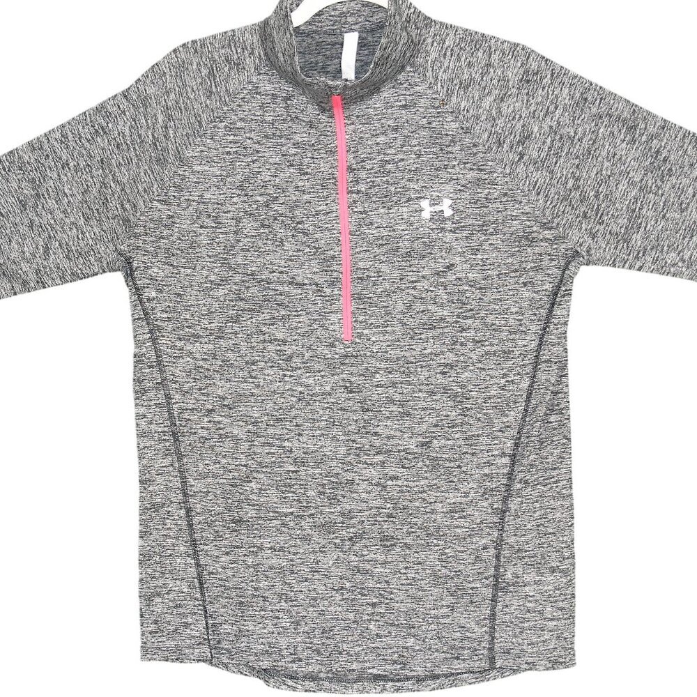 Under Armour Heat Gear Speckled Gray Half Zip Long Sleeve Athletic Pullover Top